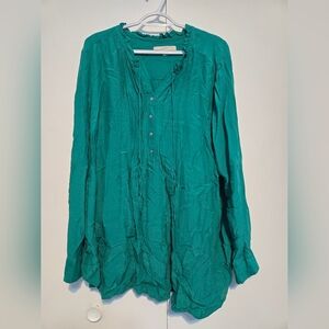 Loft Half Button V Neck Green Top